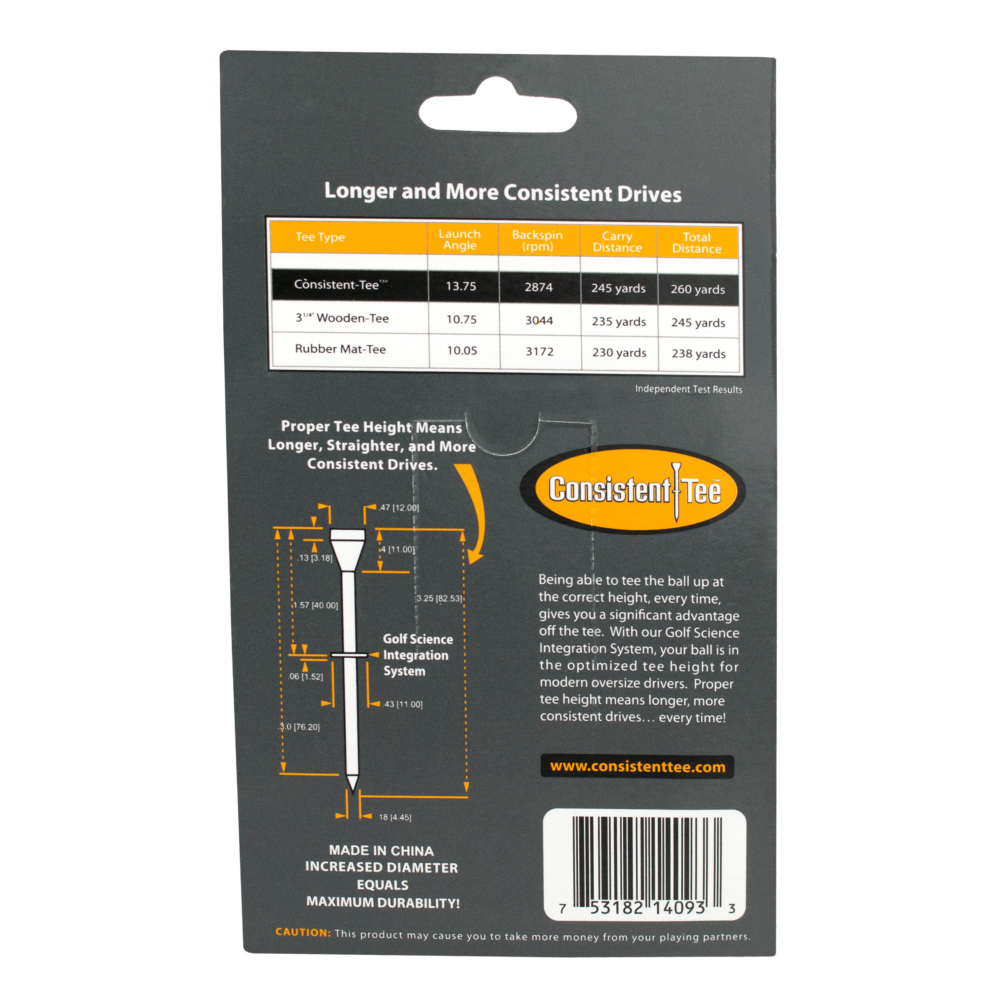 Consistent Tee 3-1/4" Blister Pack - Case of 12